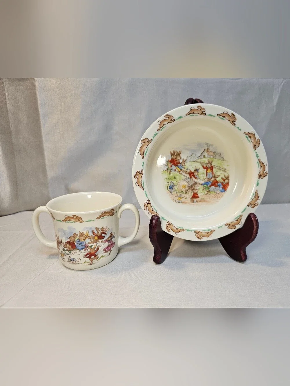 1936 Royal Doulton Children's Bunnykins Story Ceramic Plate and Mug Set